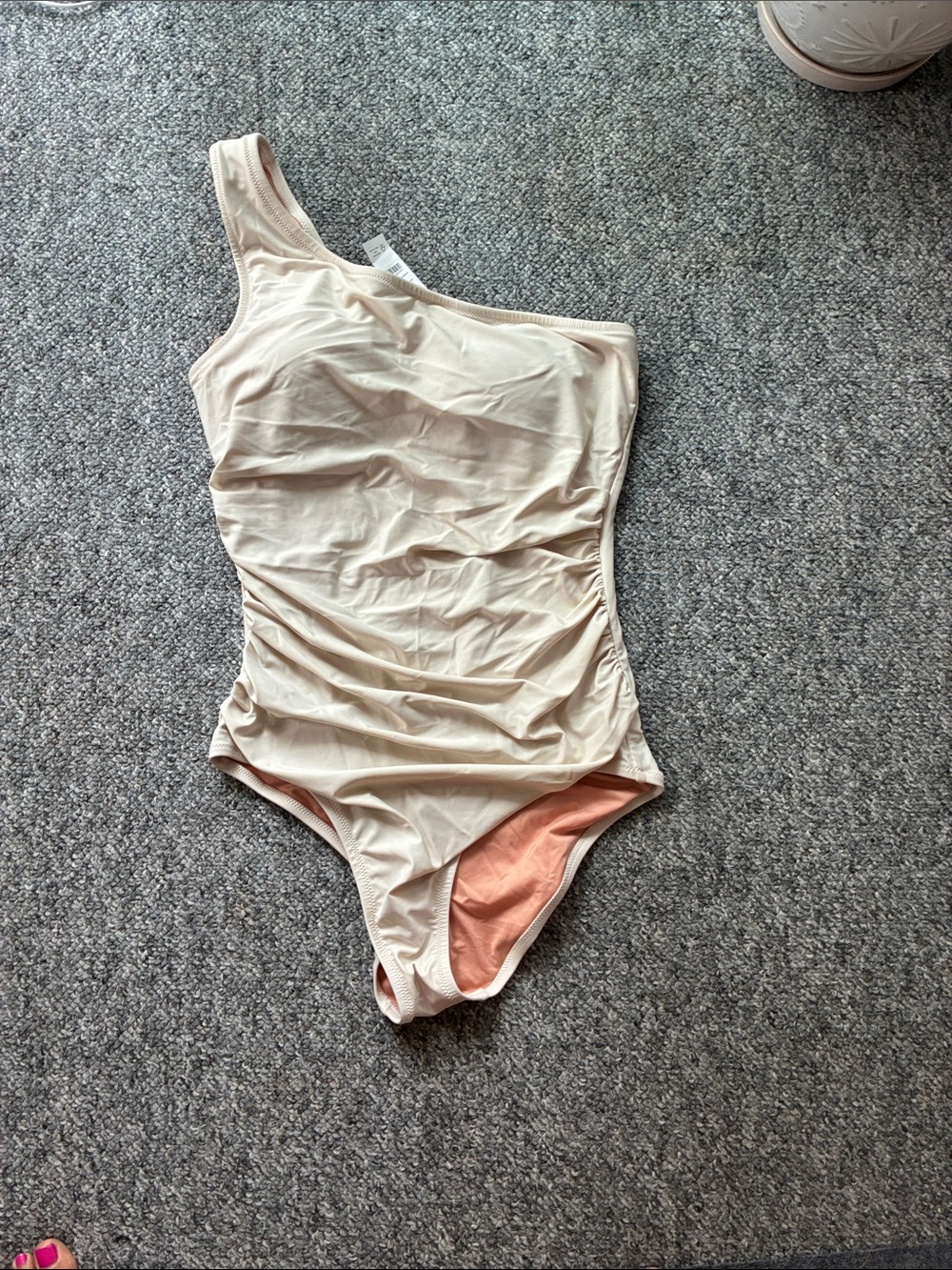 J. Crew One-Shoulder Cream Swimsuit with Peach Lining